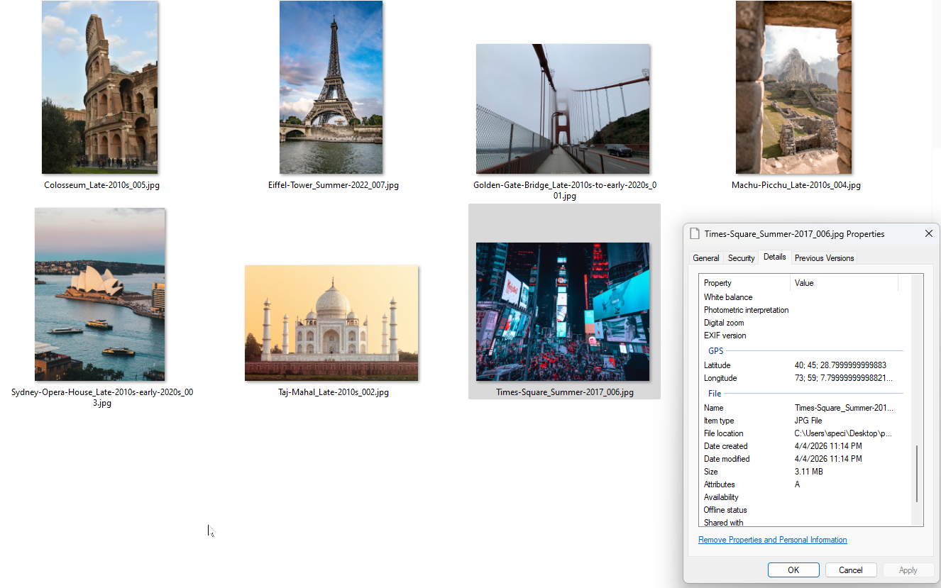 LandMarkd app screenshot 5 - LandMarkd looks at your photos and figures out where they were taken using AI. It picks up on landmarks, signs, architecture, and other visual clues to identify the city, country, and exact location, then writes GPS coordinates into your files and renames them automatically. Bring your own API key, no accounts, no sign-ups.